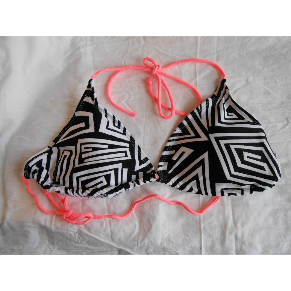 NEW deb Black & White & Hot Pink Medium Swim suit String Bathing Bikini top